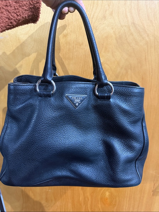 Prada Handbags - Prada Pebbled Black Leather Double-Handle Tote